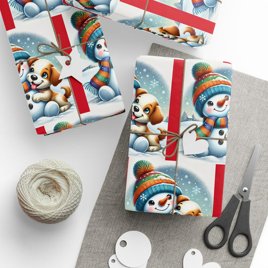 "Playful and Magical" Snowman and puppy themed Wrapping Paper