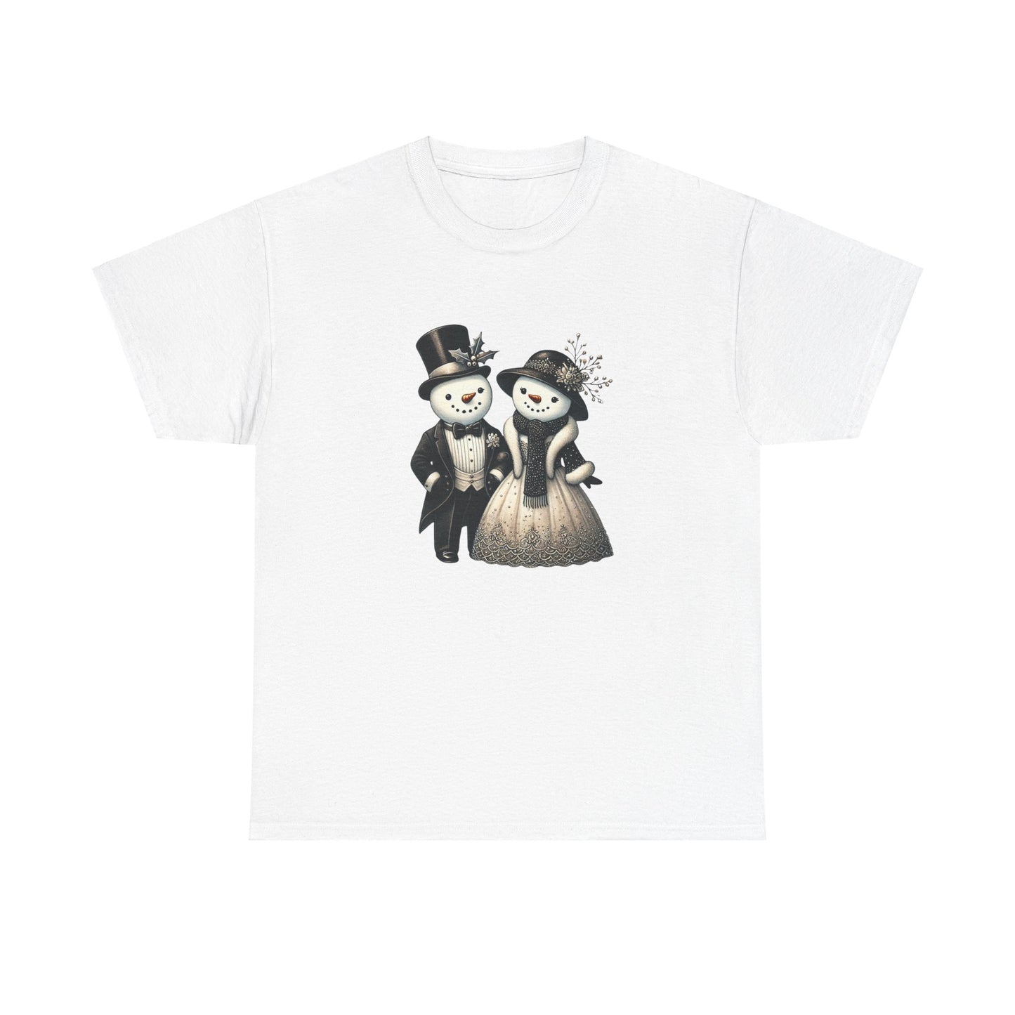 "Elegant Snowman Couple" T-shirt - Unisex Heavy Cotton Tee