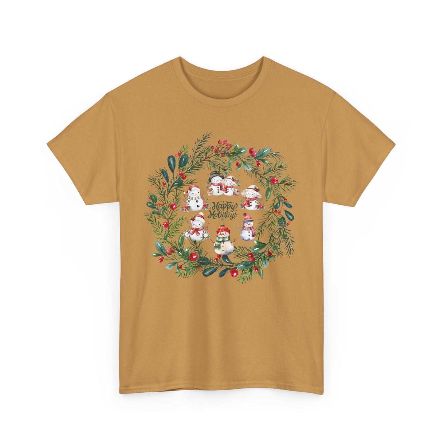 "Holiday Snowman Wreath" - Unisex Heavy Cotton Tee