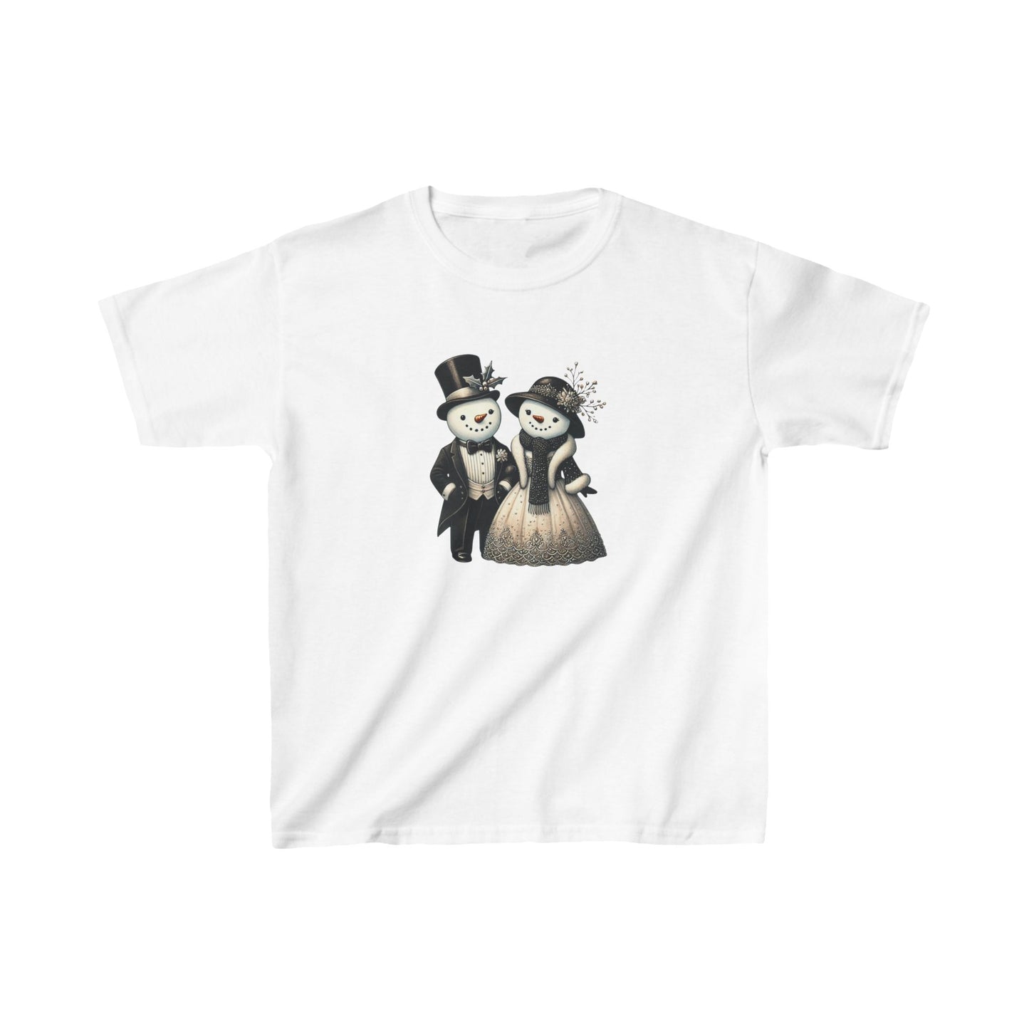 "Elegant Snowman Couple" - Kids Heavy Cotton™ Tee