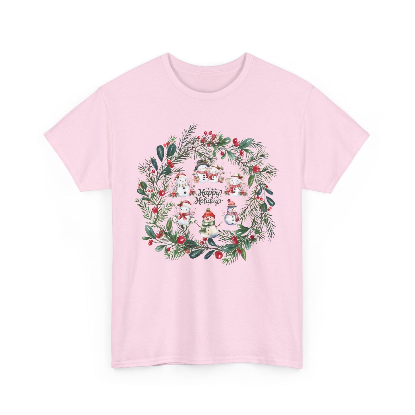 "Holiday Snowman Wreath" - Unisex Heavy Cotton Tee