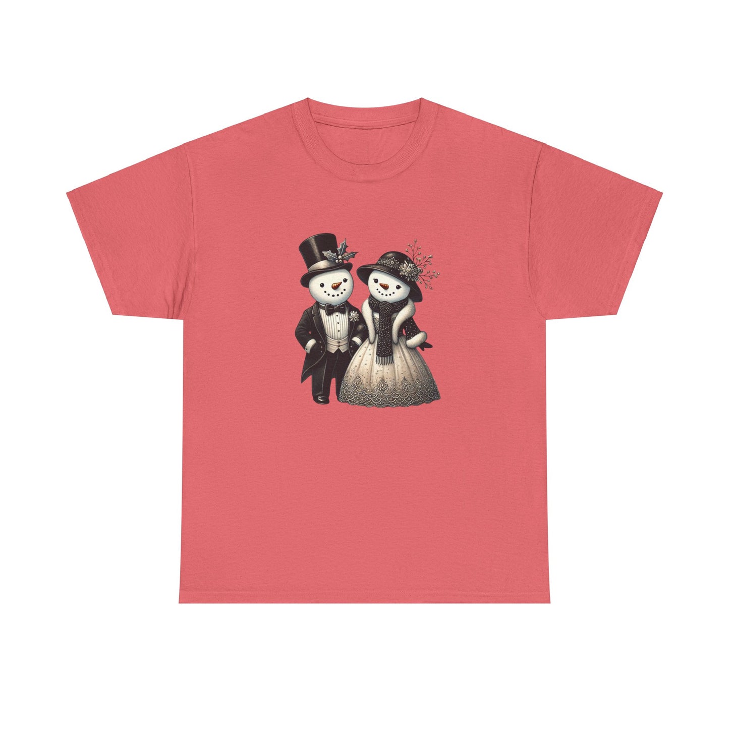 "Elegant Snowman Couple" T-shirt - Unisex Heavy Cotton Tee