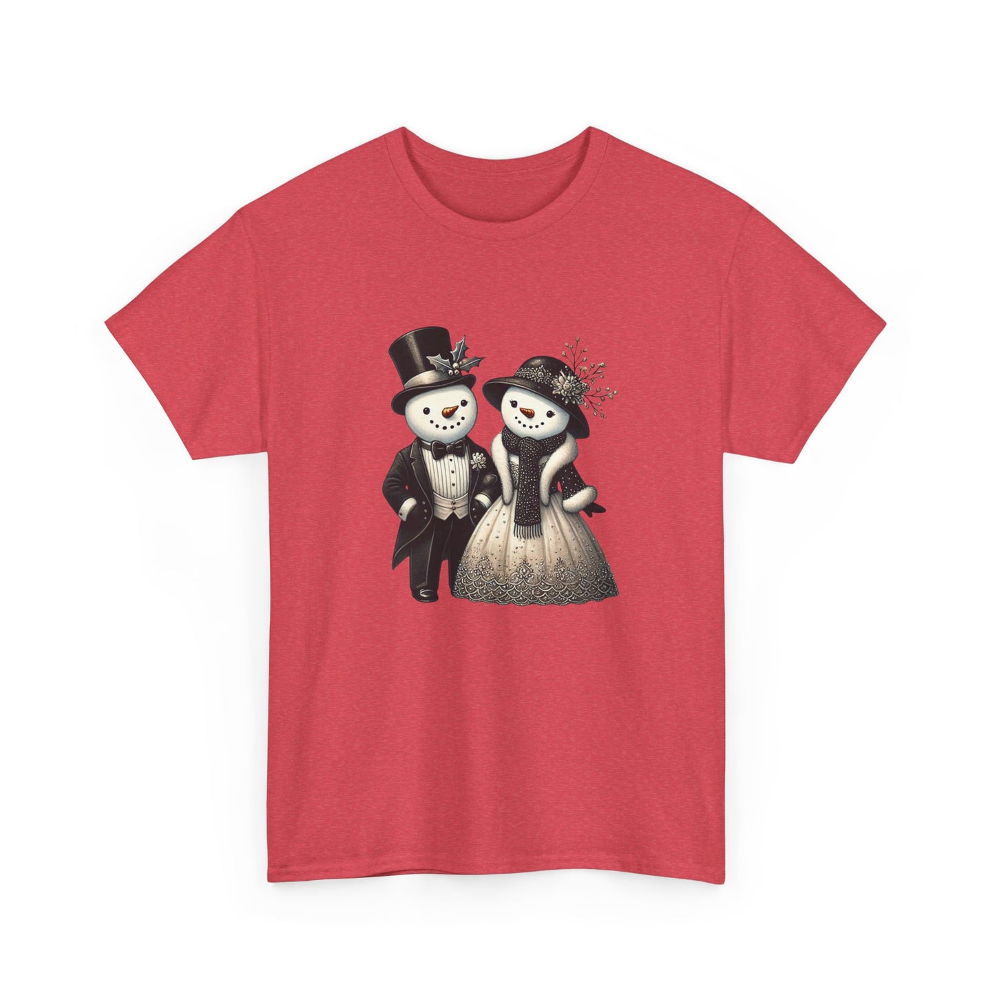 "Elegant Snowman Couple" T-shirt - Unisex Heavy Cotton Tee