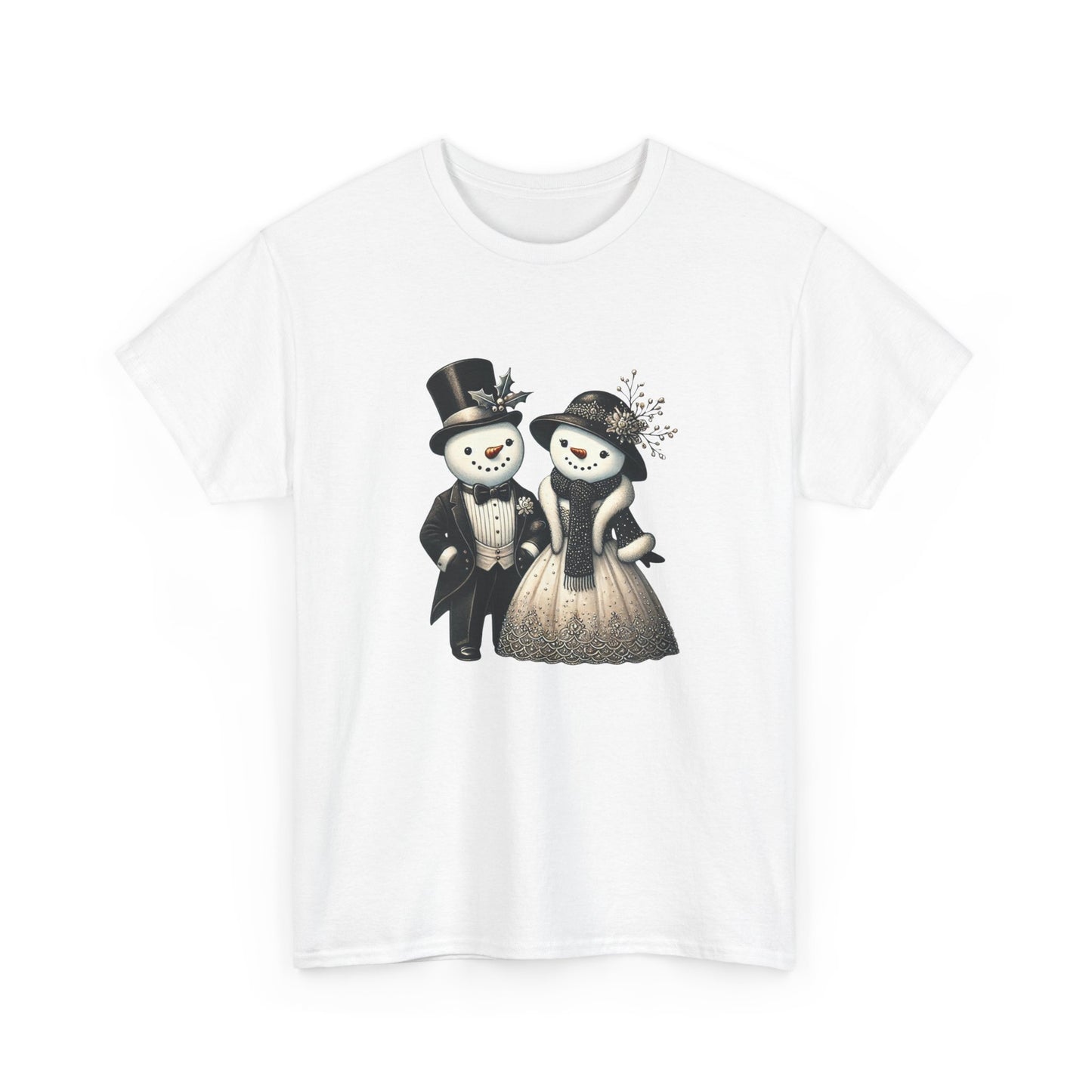 "Elegant Snowman Couple" T-shirt - Unisex Heavy Cotton Tee