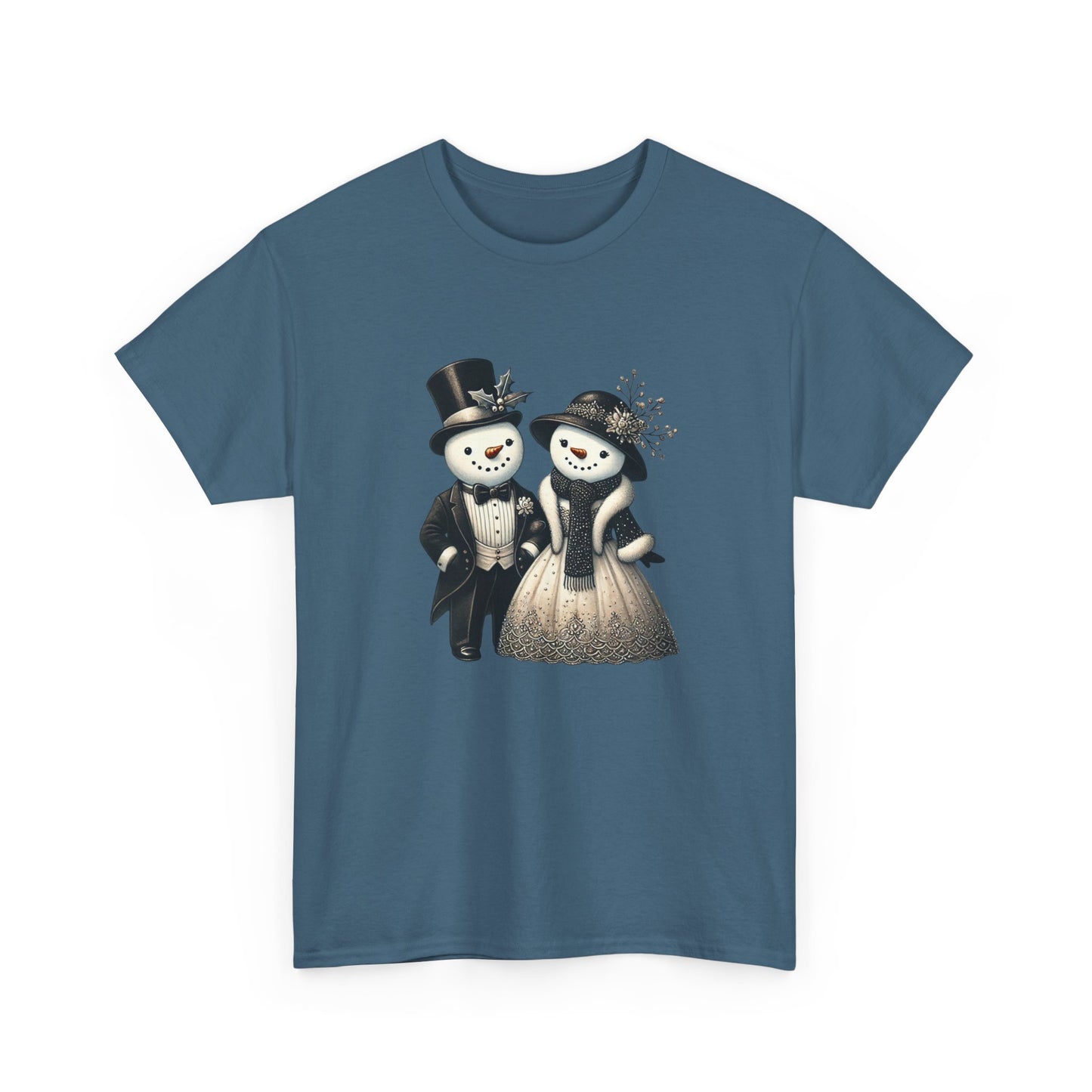 "Elegant Snowman Couple" T-shirt - Unisex Heavy Cotton Tee