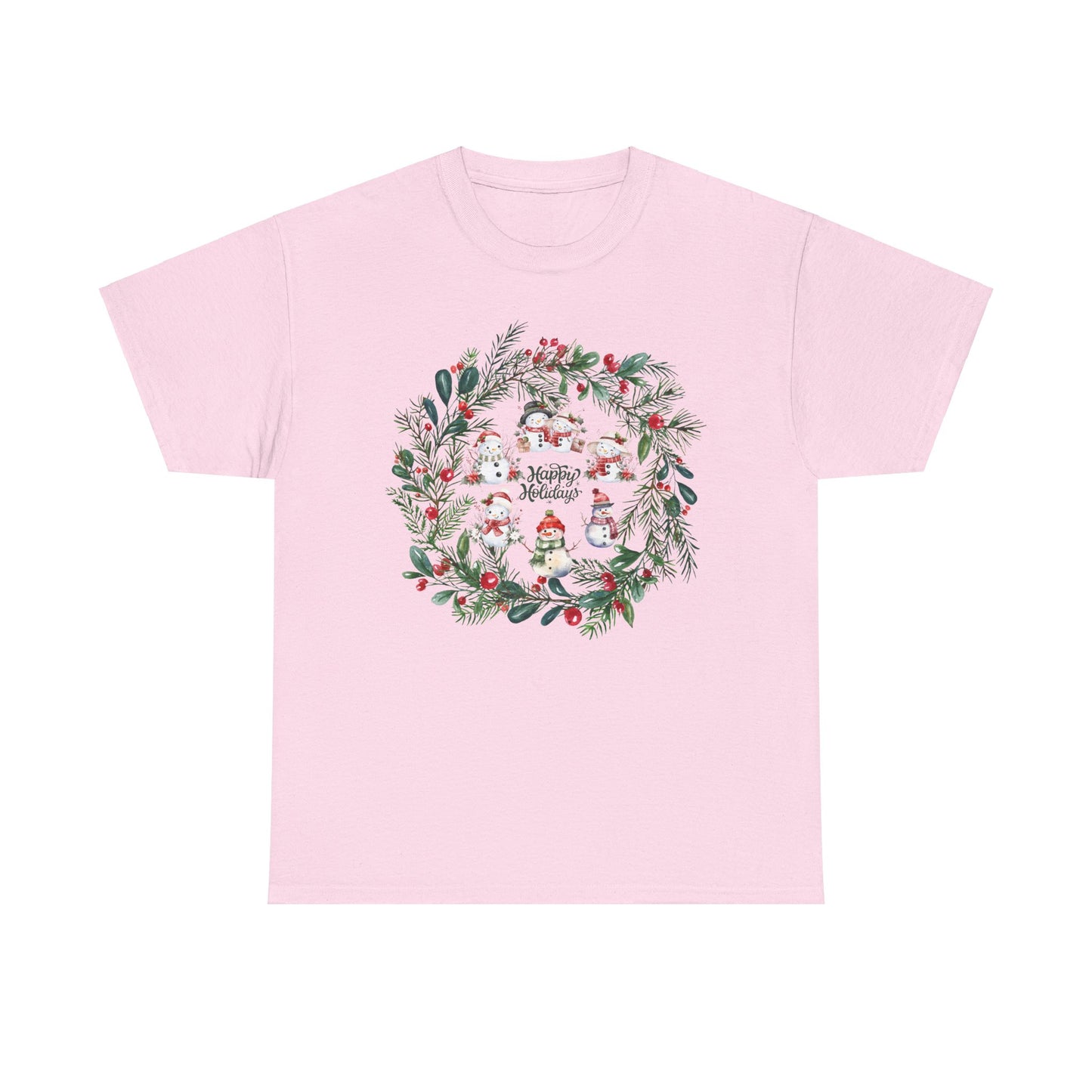 "Holiday Snowman Wreath" - Unisex Heavy Cotton Tee