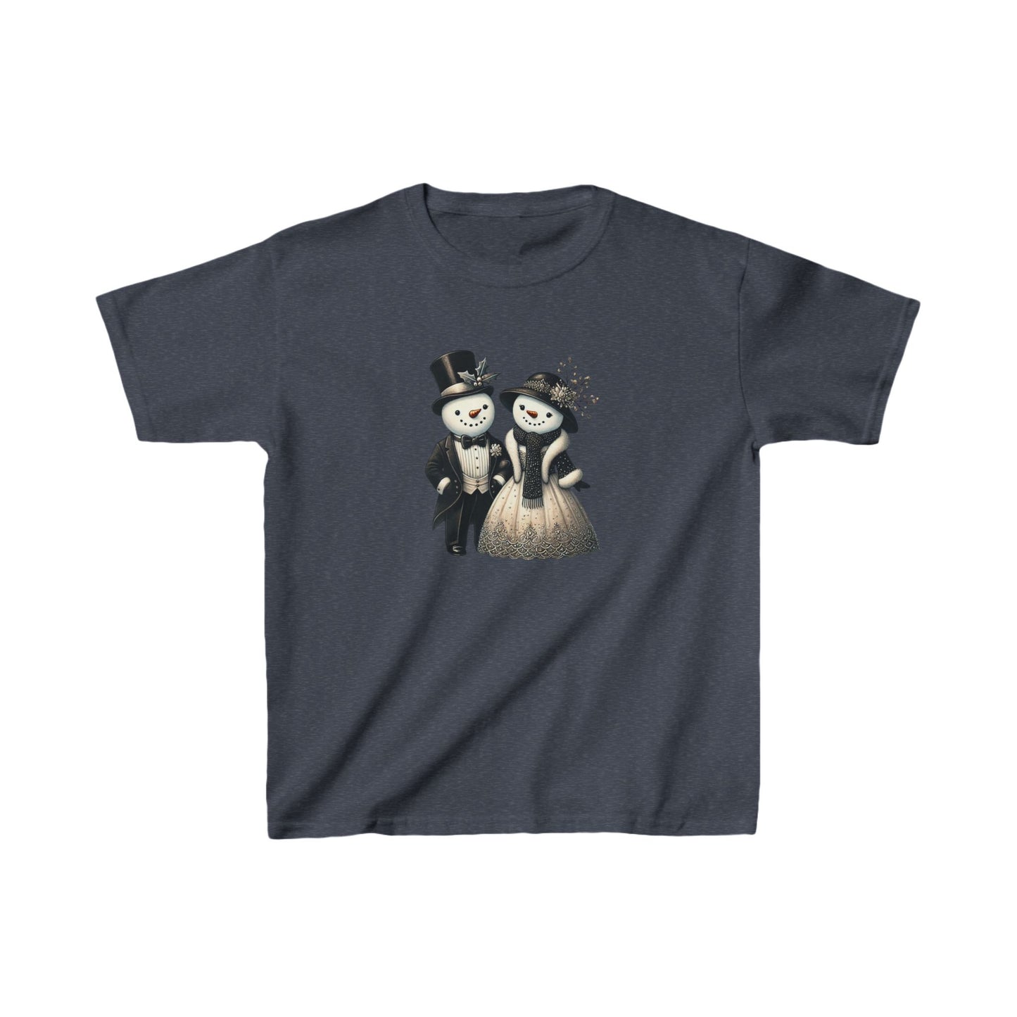 "Elegant Snowman Couple" - Kids Heavy Cotton™ Tee