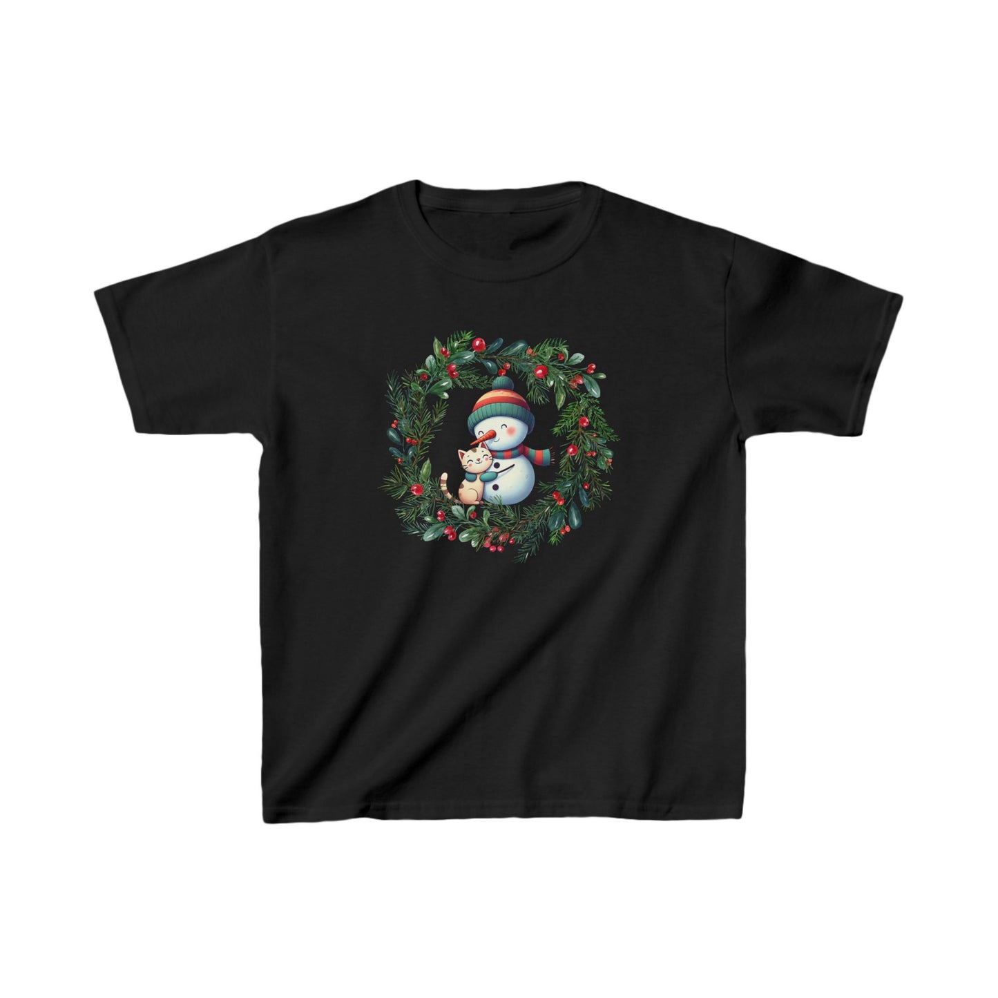 "Festive Feline Cheer" T-shirt - Kids Heavy Cotton™ Tee