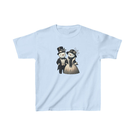 "Elegant Snowman Couple" - Kids Heavy Cotton™ Tee