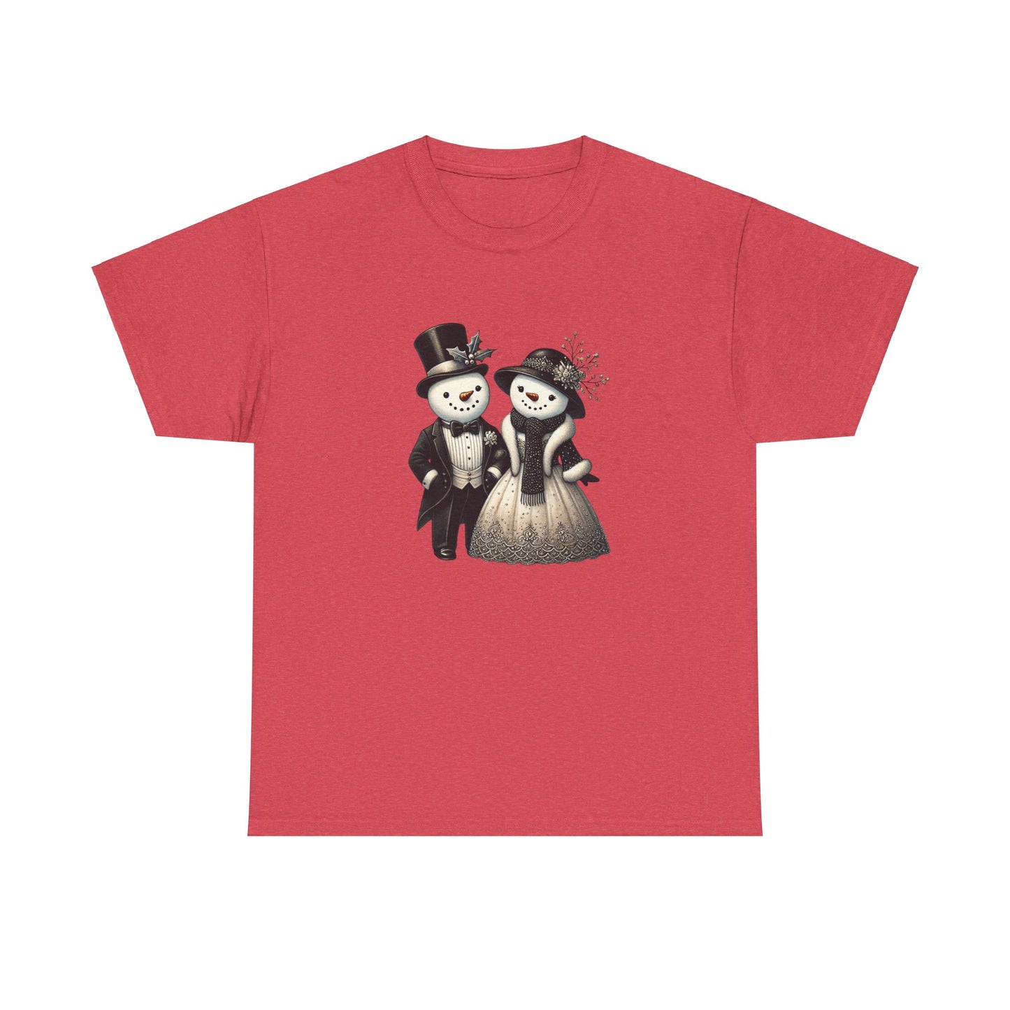 "Elegant Snowman Couple" T-shirt - Unisex Heavy Cotton Tee