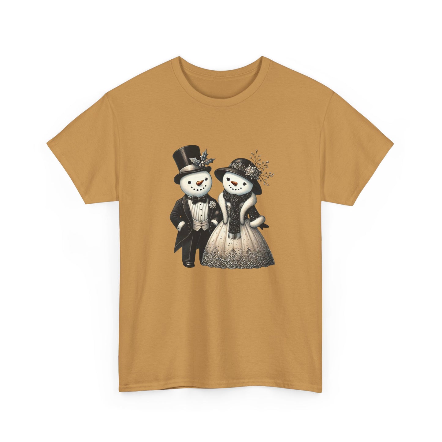 "Elegant Snowman Couple" T-shirt - Unisex Heavy Cotton Tee