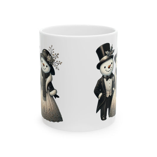 "Elegant Snowman Couple Mug" Ceramic Mug, (11oz, 15oz)