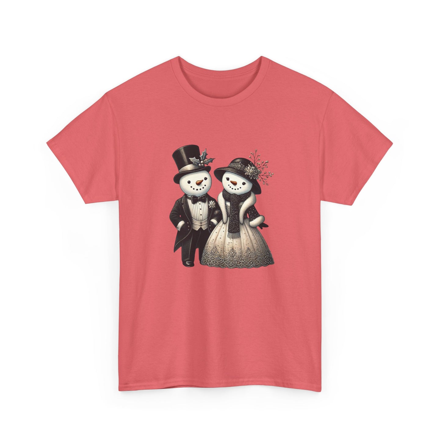 "Elegant Snowman Couple" T-shirt - Unisex Heavy Cotton Tee