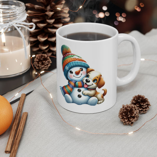 "Snowman Puppy Love" Mug | 11 oz & 15 oz | Cozy Winter Ceramic Mug for Holiday Gifts